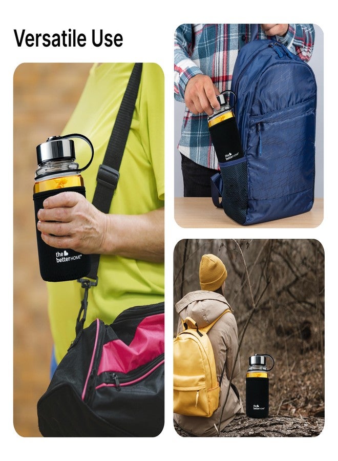 The Better Home زجاجة مياه من زجاج البوروسيليكات من ذا بيتر هوم، سعة 650 مل | مع غطاء واقٍ، مثالية للنادي الرياضي، المكتب، المدرسة | مانعة للتسرب | مقاومة للكسر | خالية من مادة BPA | عبوة واحدة، لون أسود - Image 4